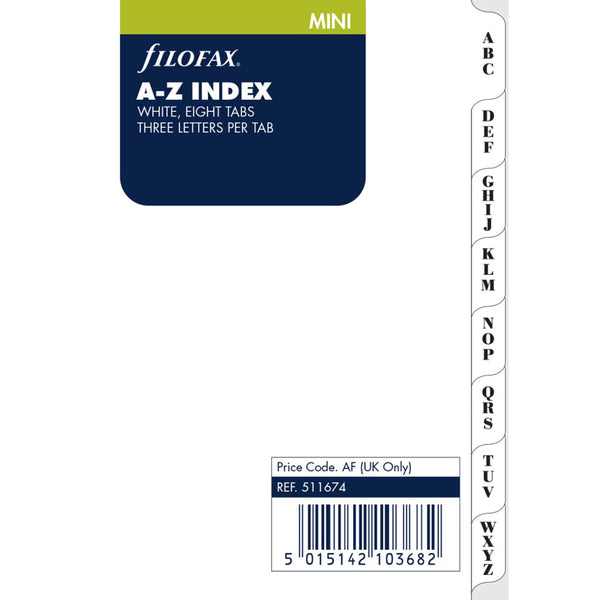 Filofax Mini A-Z Index Refill (White)