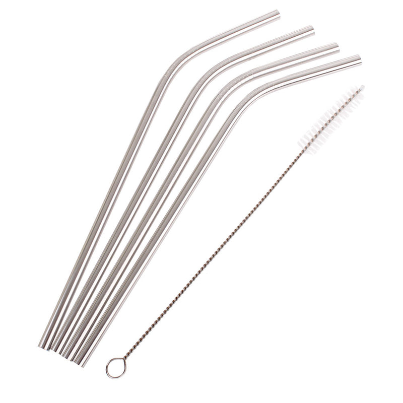 Appetito Stainless Steel Bent Drinking Straws with Brush 4pc