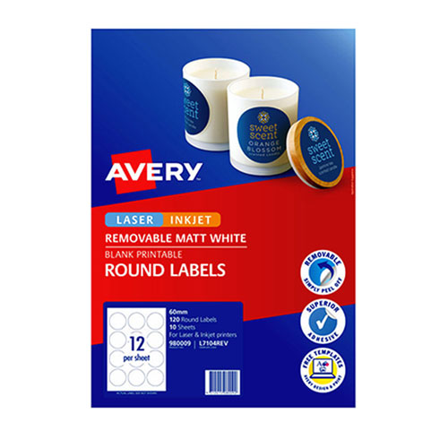 Avery Round Labels 60mm 12Up 10pk