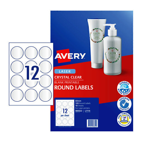 Avery Round Labels 60mm 12Up 10pk (Clear)