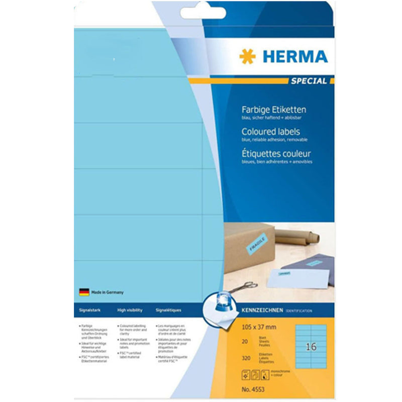 Herma Removable Coloured Labels A4 20pc (105x37mm)