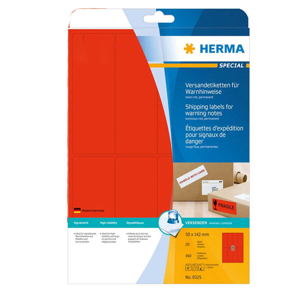 Herma Shipping Warning Labels Red A4 20pc (50x142mm)