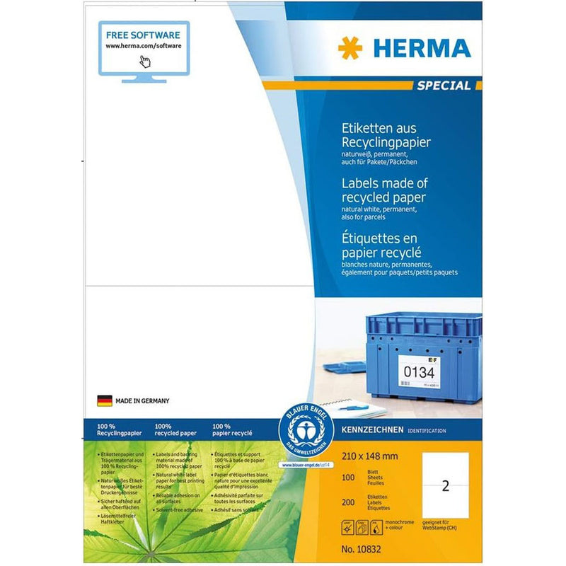 Herma Recycled Paper Labels A4 100pc (White)