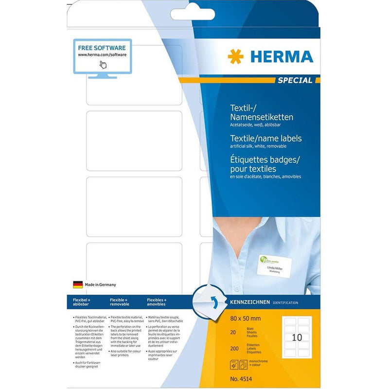 Herma Name/Textile Labels A4 White (80x50mm)