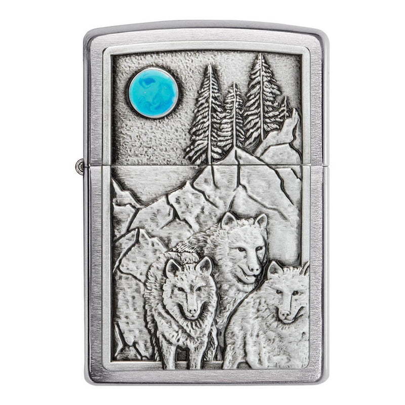 Zippo Wolfpack Brushed Chrome Lighter